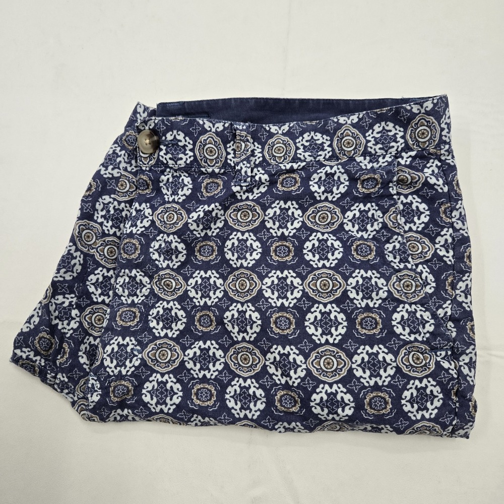 Broletto Linen Cotton Shorts Men's Sz 38 Wide Flat Front Chino Blue Paisley‎